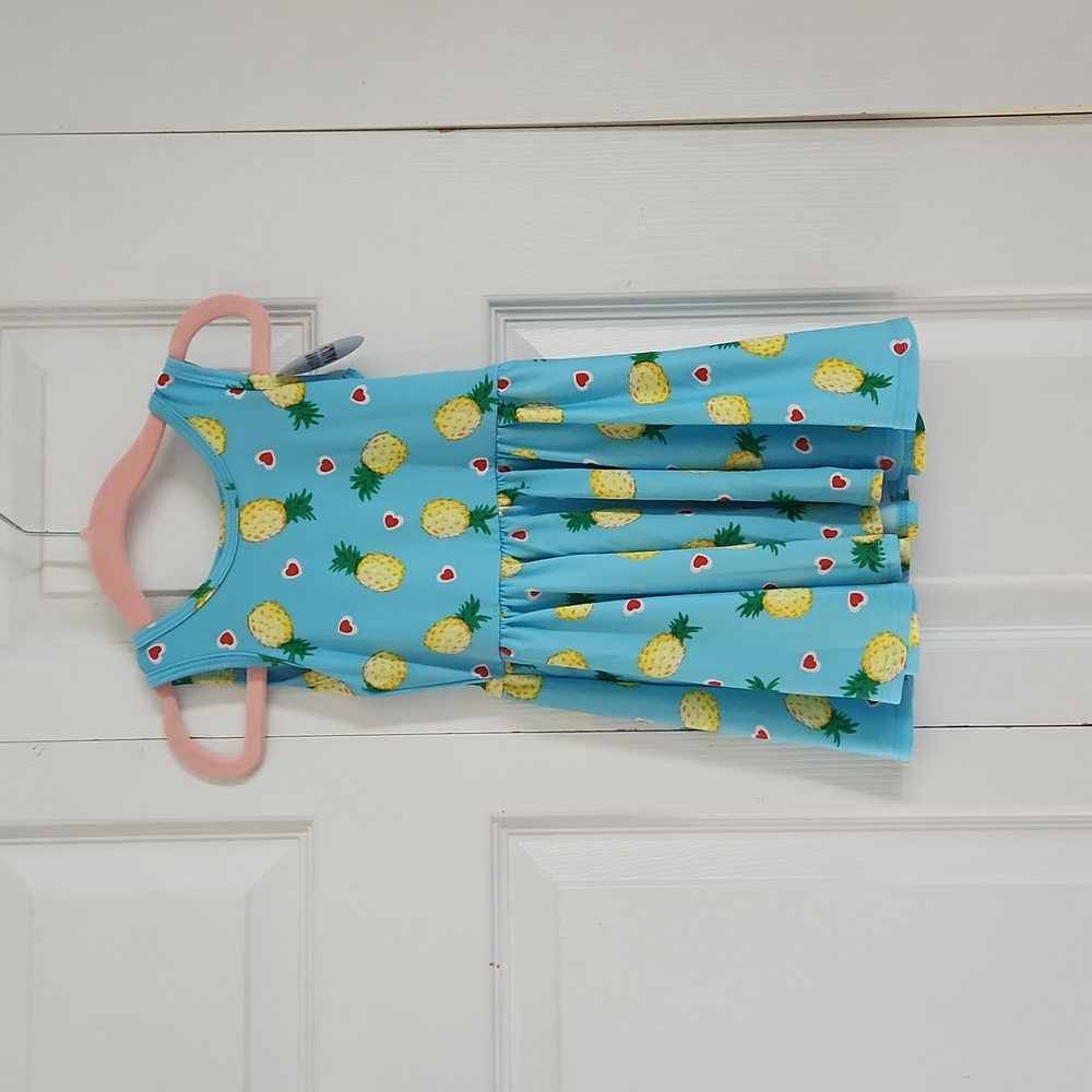 NWT Dot Dot Smile Pinepples and hearts on blue background Twirl Dress